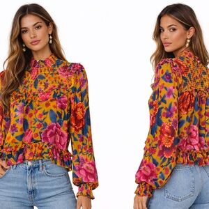 NWOT Farm Rio Floral Dream Smocked Blouse Sz 2
